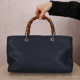 Gucci Leather Navy Medium Bamboo Shopper Tote