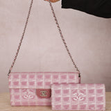 Chanel Nylon Pink Travel Line East West Flap with Chanel Wallet