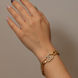 Chanel 24k GP 70s-80s Crystal Embellished CC Curb Chain Bracelet
