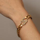Chanel 24k GP 70s-80s Crystal Embellished CC Curb Chain Bracelet