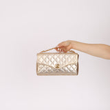 Rare Chanel 1995 Metallic Gold Matelasse Lambskin Turnlock Clutch 24K GP