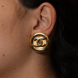 Chanel 70s-80s CC Button Clip-On Earring 24k GP