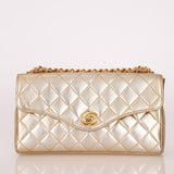 Rare Chanel 1995 Metallic Gold Matelasse Lambskin Turnlock Clutch 24K GP