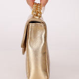 Rare Chanel 1995 Metallic Gold Matelasse Lambskin Turnlock Clutch 24K GP