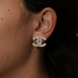 Chanel 2002 Pavè CC Clip-On Earrings 24k GP