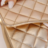 Rare Chanel 1995 Metallic Gold Matelasse Lambskin Turnlock Clutch 24K GP