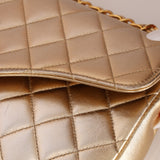 Rare Chanel 1995 Metallic Gold Matelasse Lambskin Turnlock Clutch 24K GP