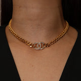 Chanel 2022 Crystal Logo Curb Chain Necklace