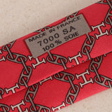 Hermès H Logo Chaine d'Ancre Red Gray White Silk Tie