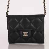 Chanel 2022 Caviar Quilted Flap Card Holder On Chain