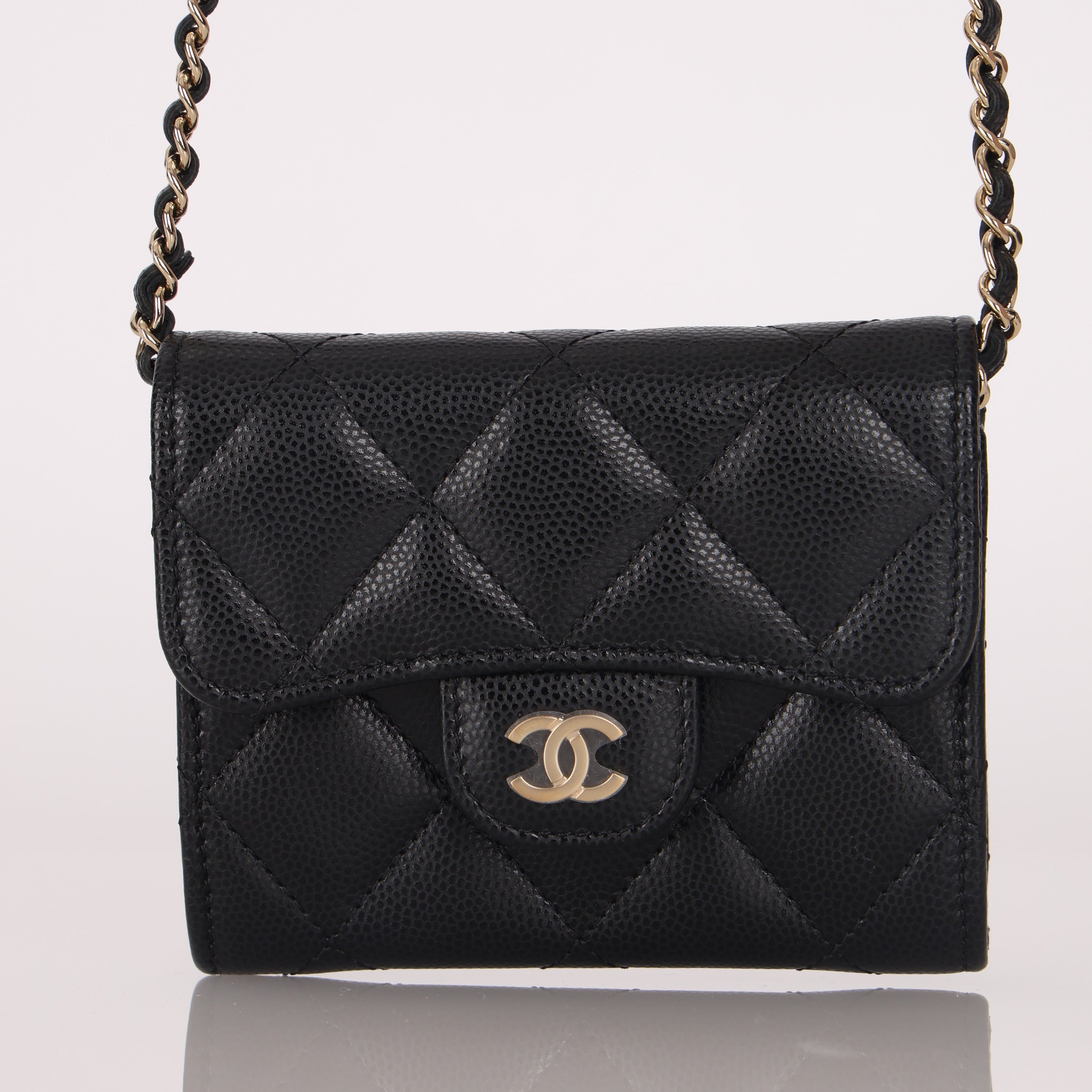 Chanel 2022 Caviar Quilted Flap Card Holder On Chain