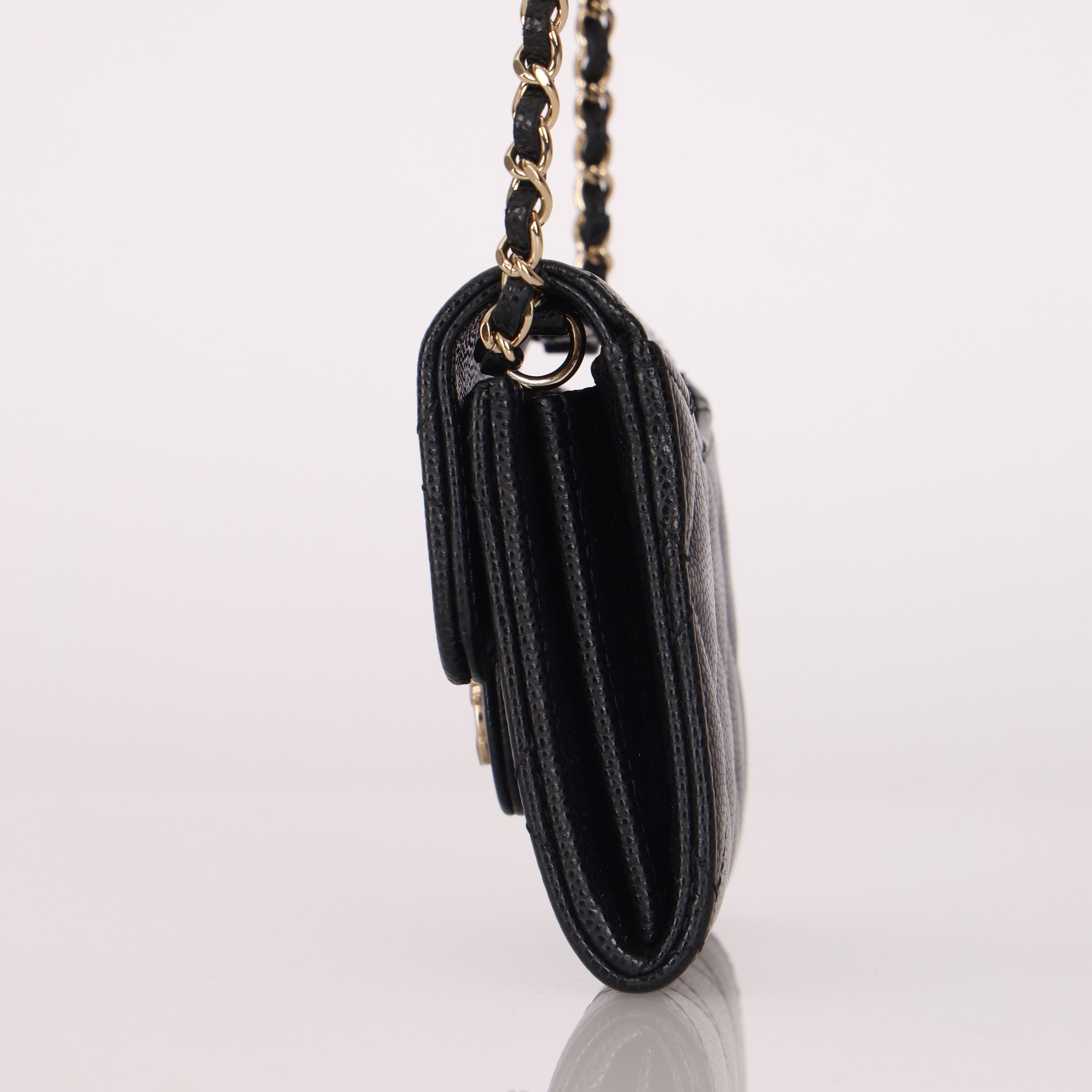 Chanel 2022 Caviar Quilted Flap Card Holder On Chain