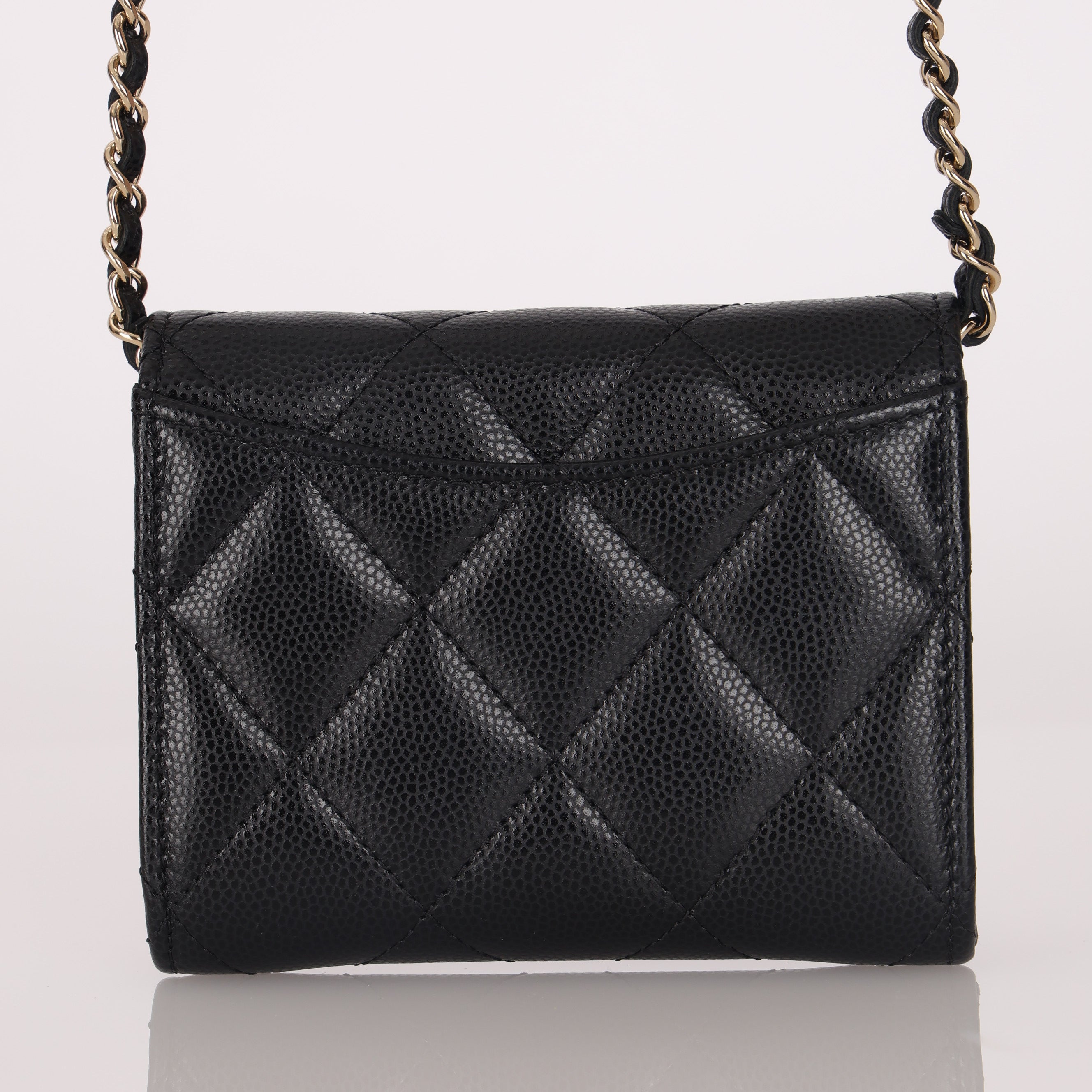 Chanel 2022 Caviar Quilted Flap Card Holder On Chain