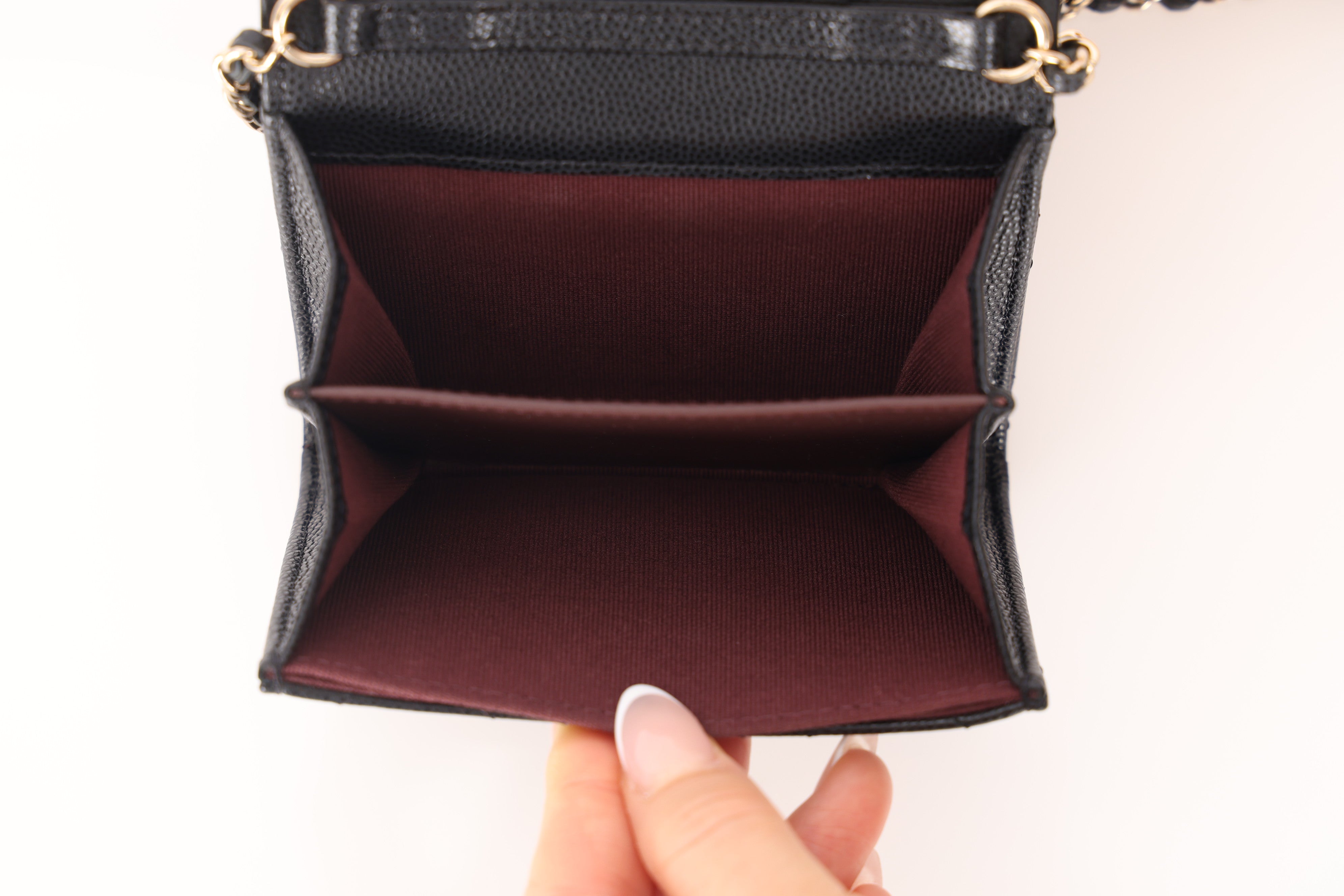 Chanel 2022 Caviar Quilted Flap Card Holder On Chain