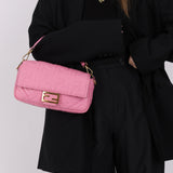 Fendi Zucca Embossed Pink Baguette Bag