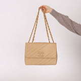 Rare Chanel 1995 Beige Caviar Diagonal Stitch Jumbo Flap Bag 24k GP