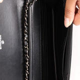 Chanel So Black Satin Crystal Studded Turnlock Wallet on Chain