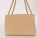Rare Chanel 1995 Beige Caviar Diagonal Stitch Jumbo Flap Bag 24k GP