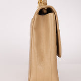 Rare Chanel 1995 Beige Caviar Diagonal Stitch Jumbo Flap Bag 24k GP
