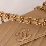 Rare Chanel 1995 Beige Caviar Diagonal Stitch Jumbo Flap Bag 24k GP