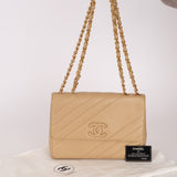 Rare Chanel 1995 Beige Caviar Diagonal Stitch Jumbo Flap Bag 24k GP
