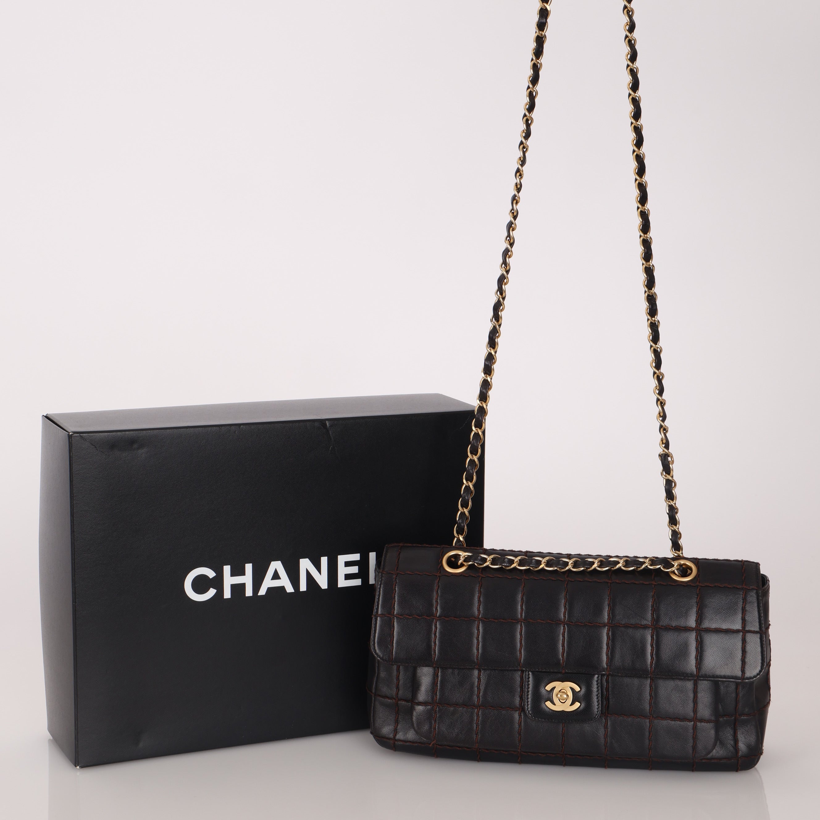 Chanel 2000s Chocolate Bar Wild Stitch Single Flap Shoulder Bag