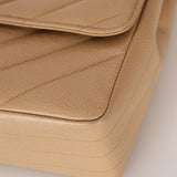 Rare Chanel 1995 Beige Caviar Diagonal Stitch Jumbo Flap Bag 24k GP