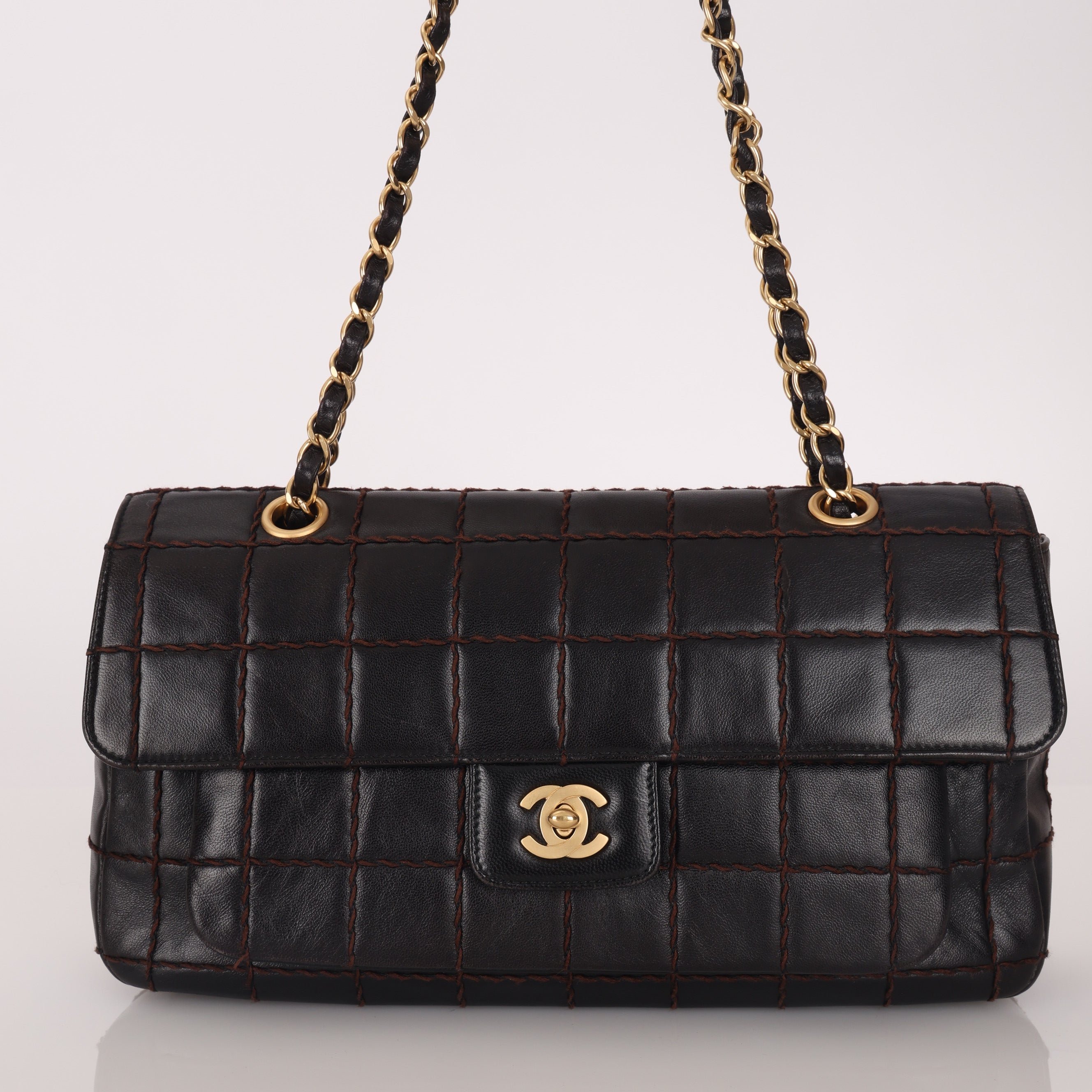 Chanel 2000s Chocolate Bar Wild Stitch Single Flap Shoulder Bag