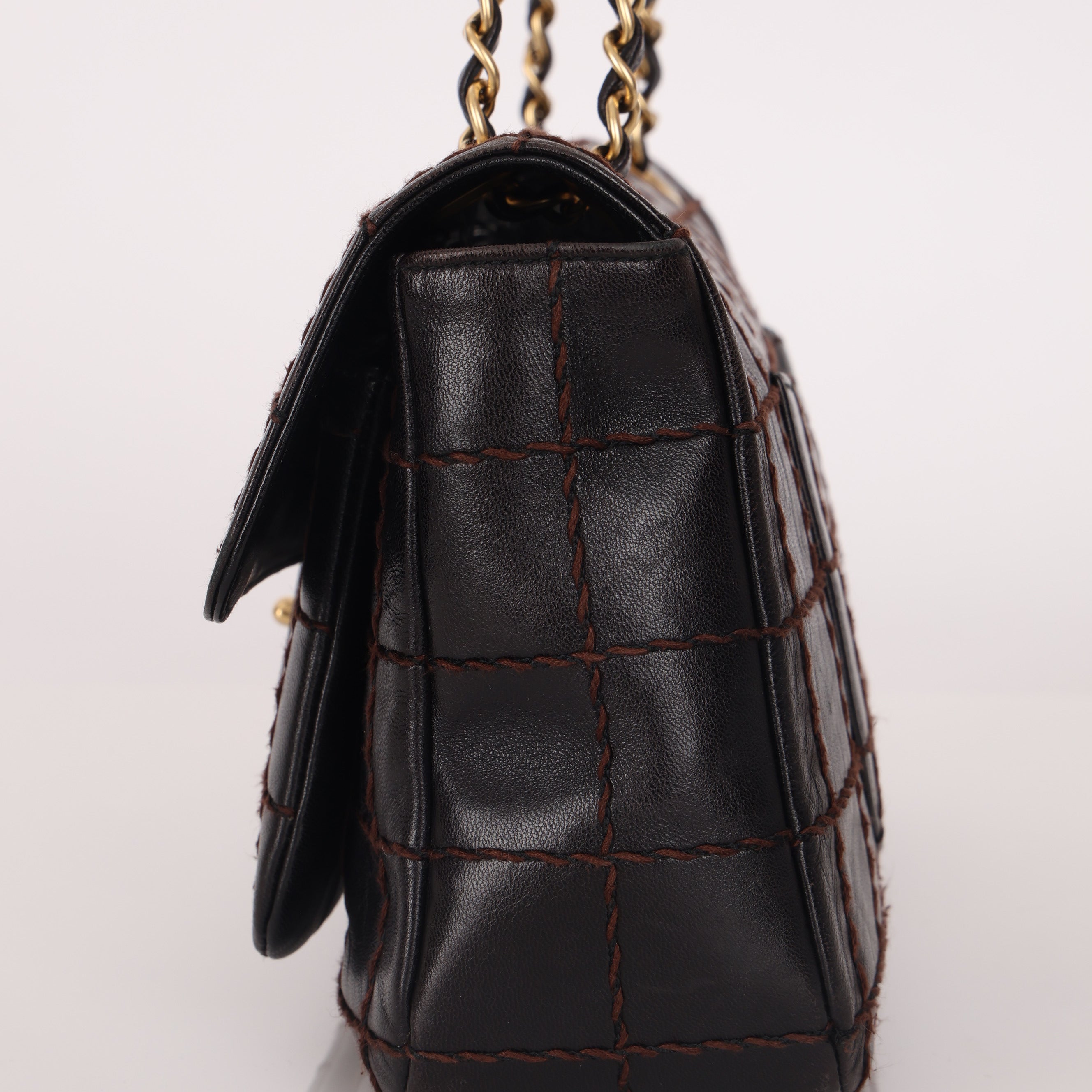 Chanel 2000s Chocolate Bar Wild Stitch Single Flap Shoulder Bag