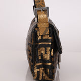 Ultra-Rare Vintage Fendi Zucca Sequin Snakeskin Baguette