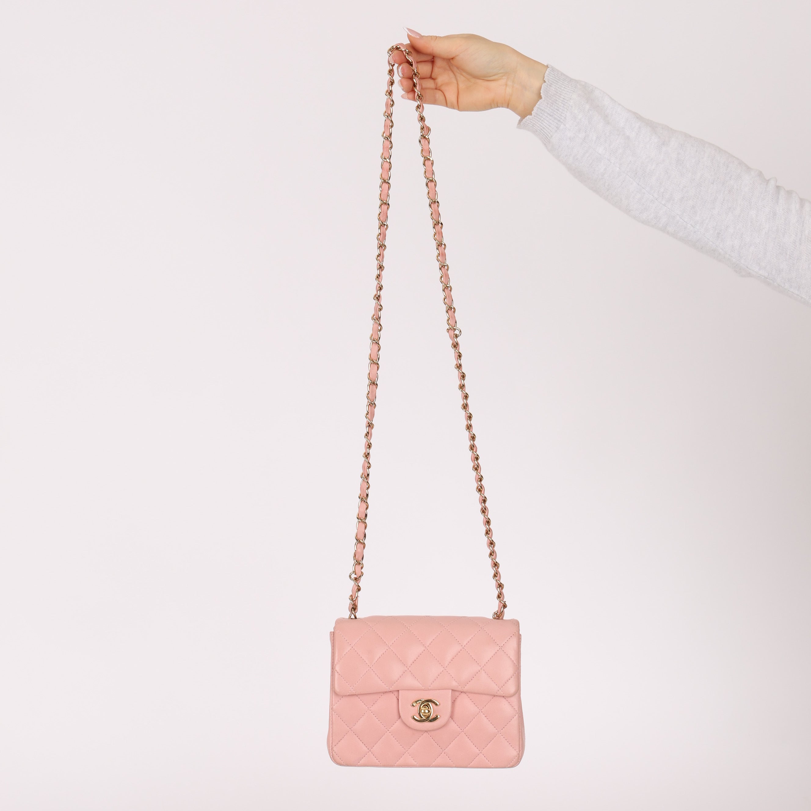 Rare Chanel 2004 Lambskin Rose Sakura Classic Flap Mini Bag 24K GP