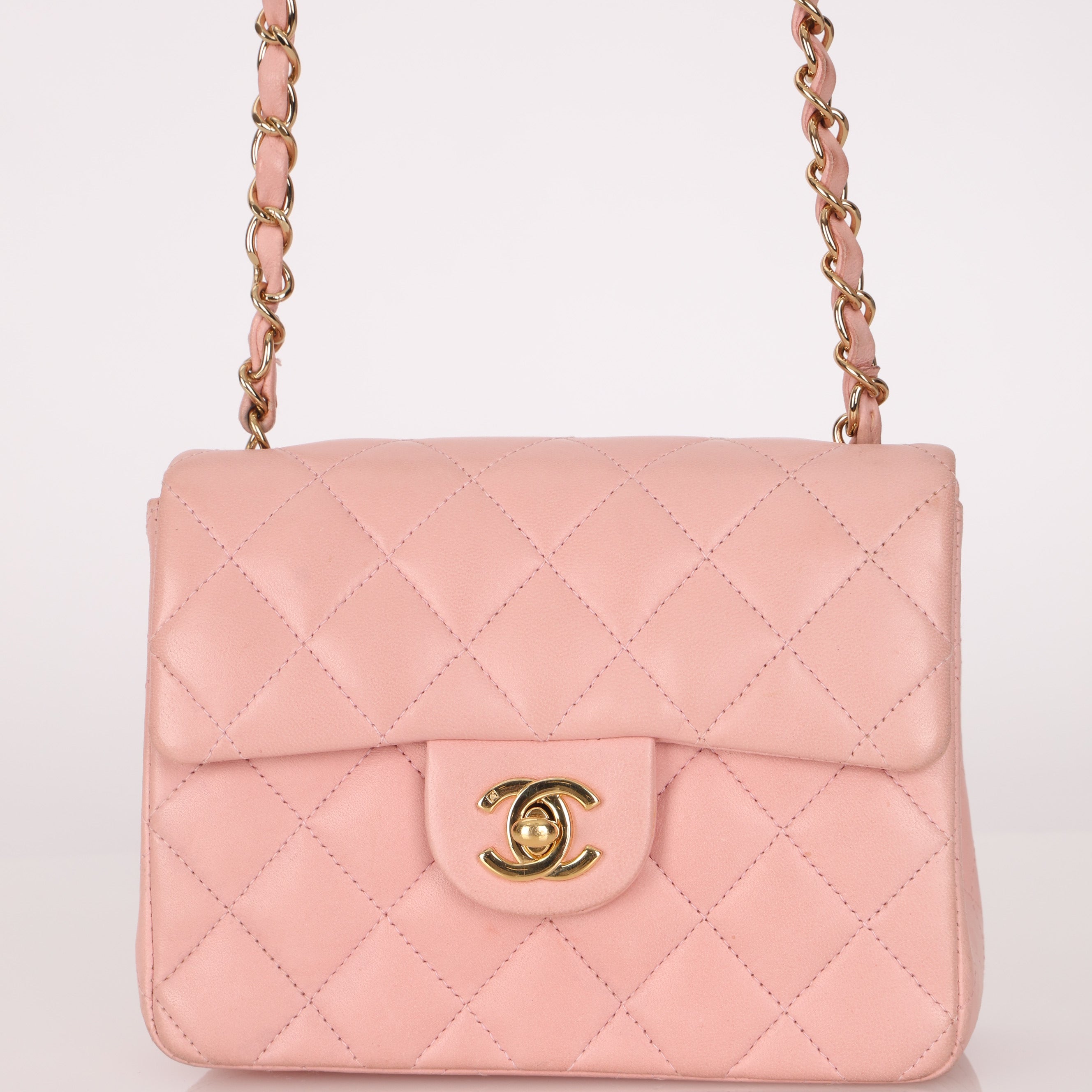 Rare Chanel 2004 Lambskin Rose Sakura Classic Flap Mini Bag 24K GP