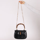 Gucci Vintage 1947 Black Bamboo Turnlock Top Handle