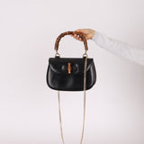 Gucci Vintage 1947 Black Bamboo Turnlock Top Handle