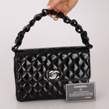 Chanel 1997 So Black Lucite Chain Handle Patent Flap Bag