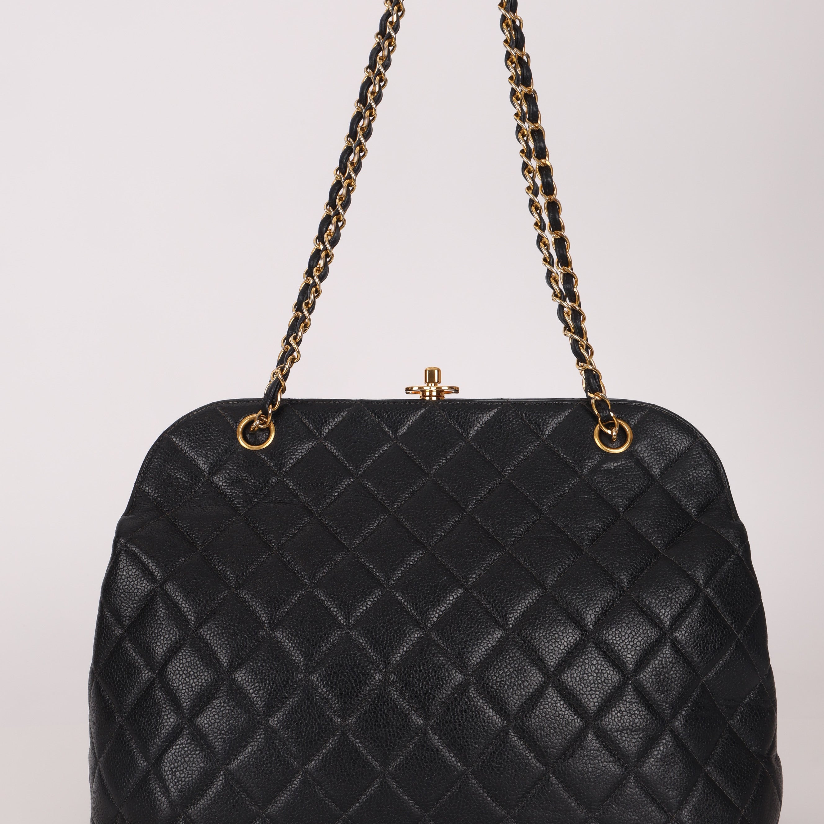 Chanel 1997 Caviar Top Turnlock Kisslock Shoulder Bag 24K GP