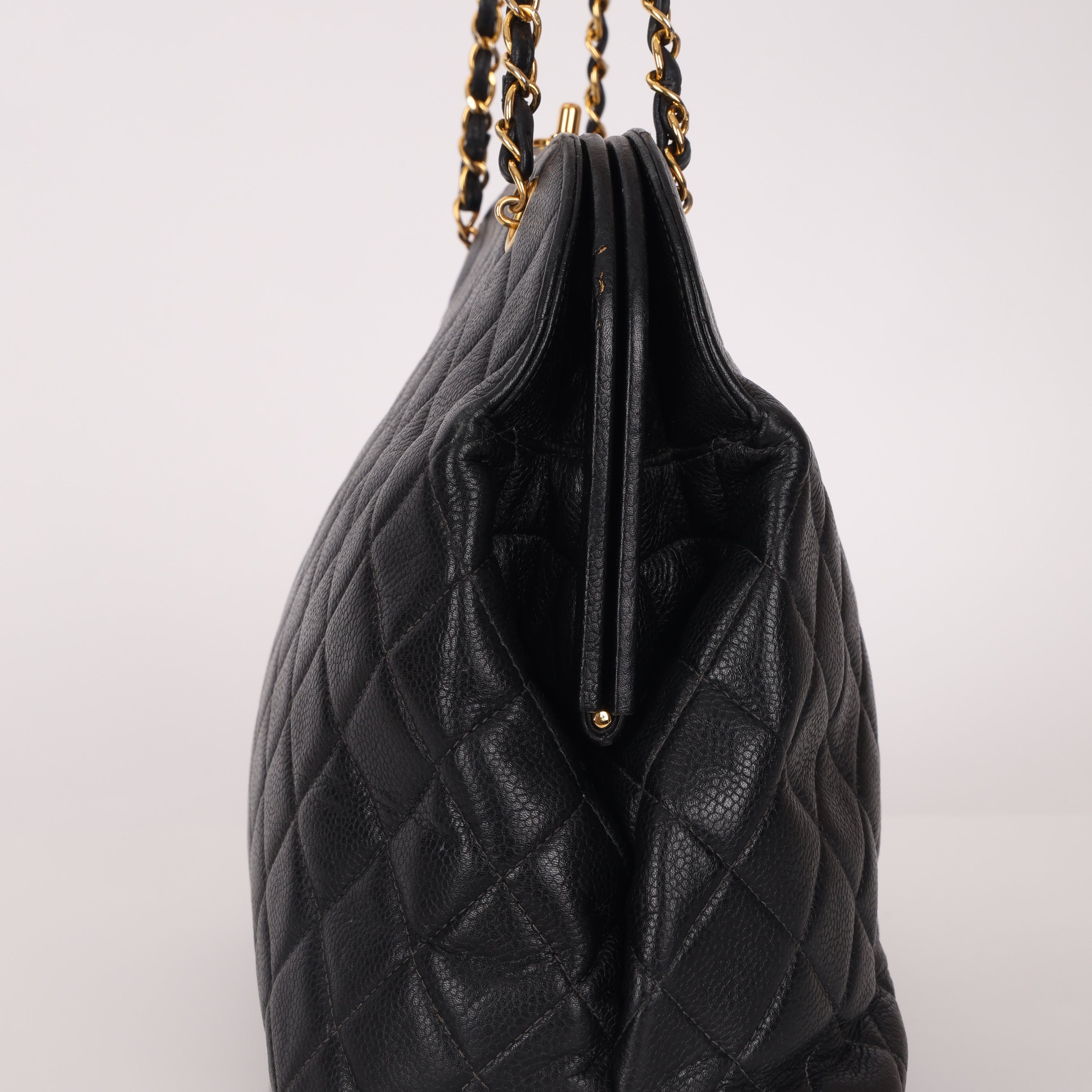 Chanel 1997 Caviar Top Turnlock Kisslock Shoulder Bag 24K GP
