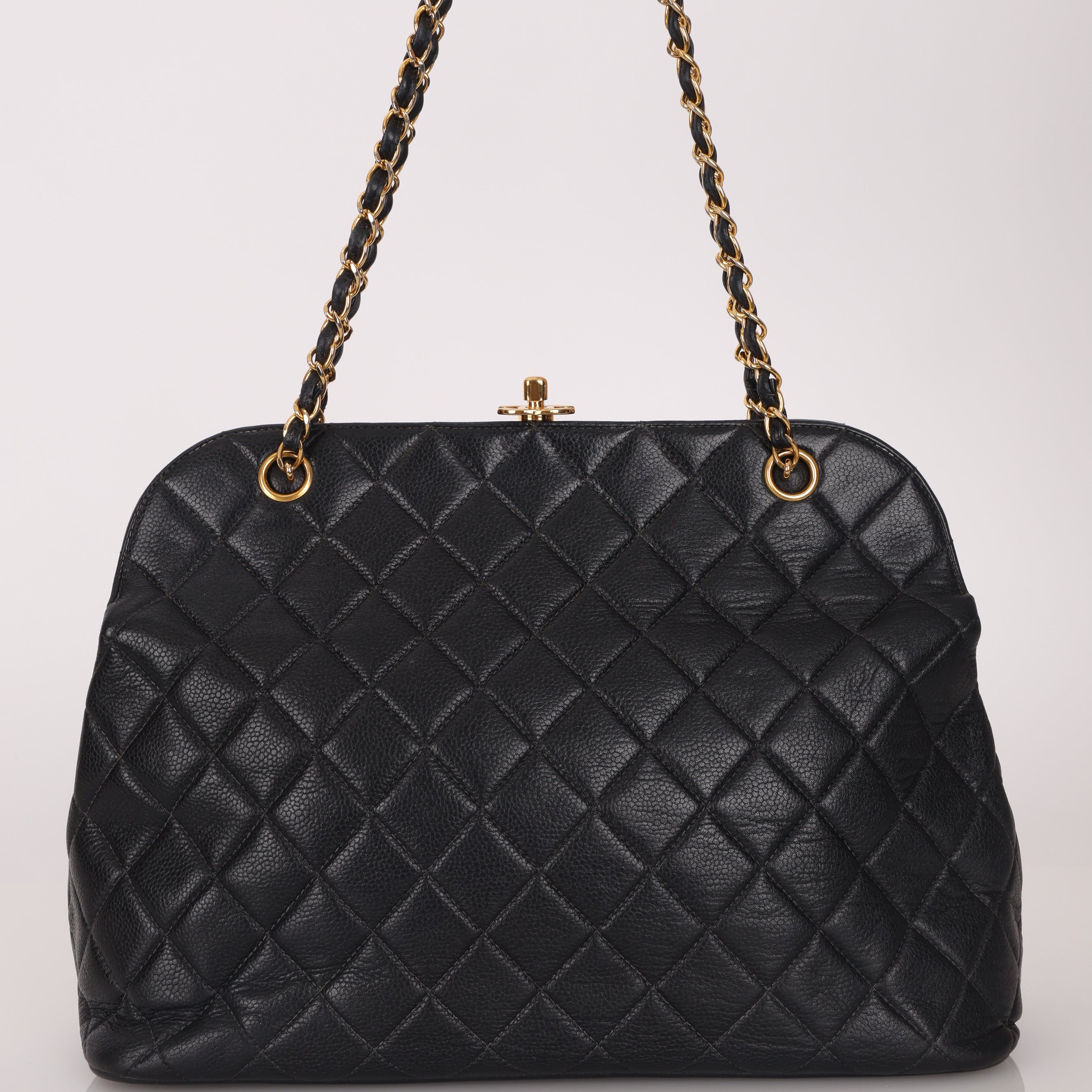 Chanel 1997 Caviar Top Turnlock Kisslock Shoulder Bag 24K GP