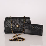 Chanel 1989 Vintage Lambskin Wave Single Flap with Chanel Wallet