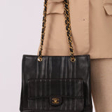 Chanel Lambskin Mademoiselle Vertical Turnlock Tote Bag