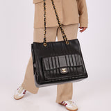 Chanel Lambskin Mademoiselle Vertical Turnlock Tote Bag