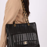 Chanel Lambskin Mademoiselle Vertical Turnlock Tote Bag