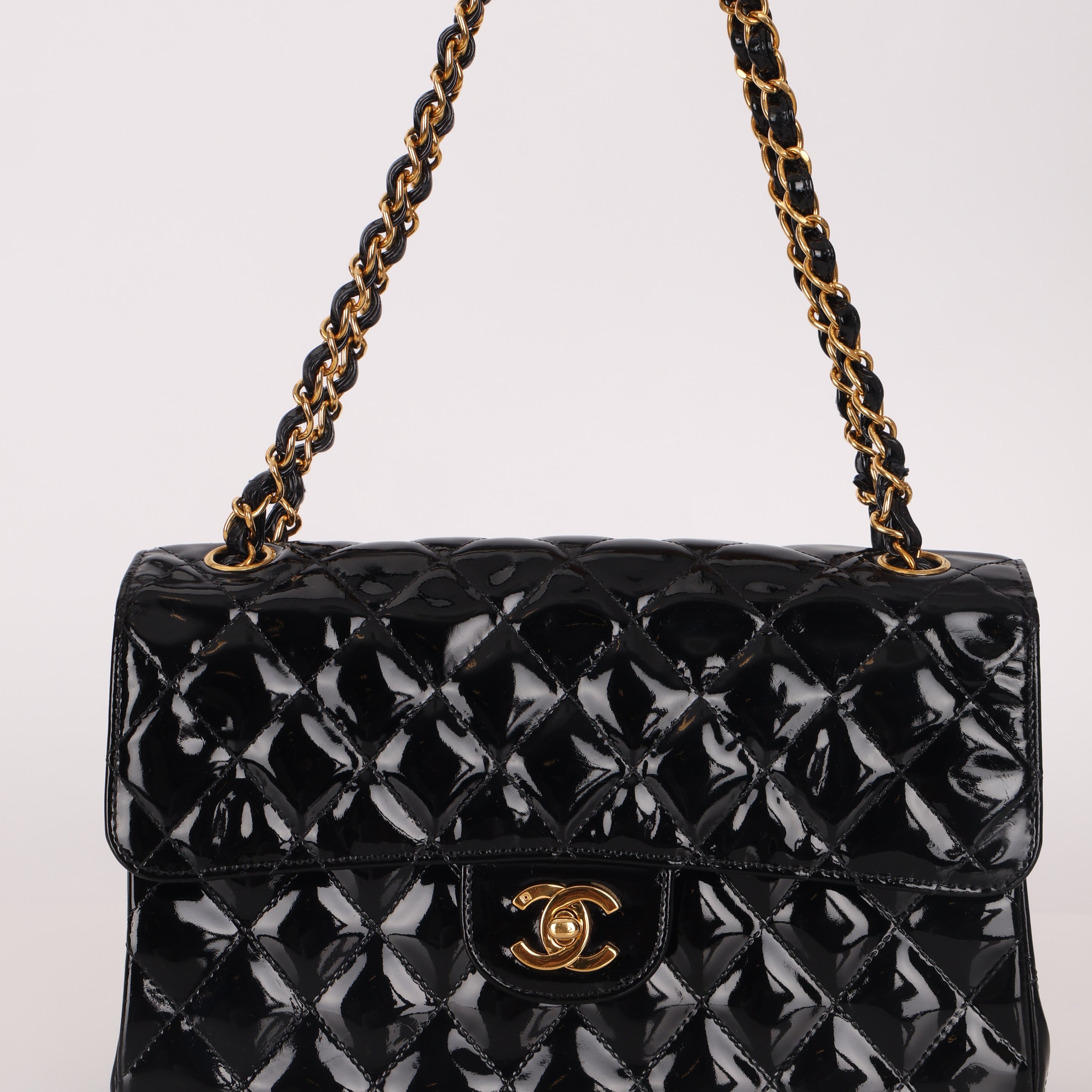 Ultra-Rare Chanel 1996 Patent Medium Single Classic Double Sided Flap Bag 24K GP