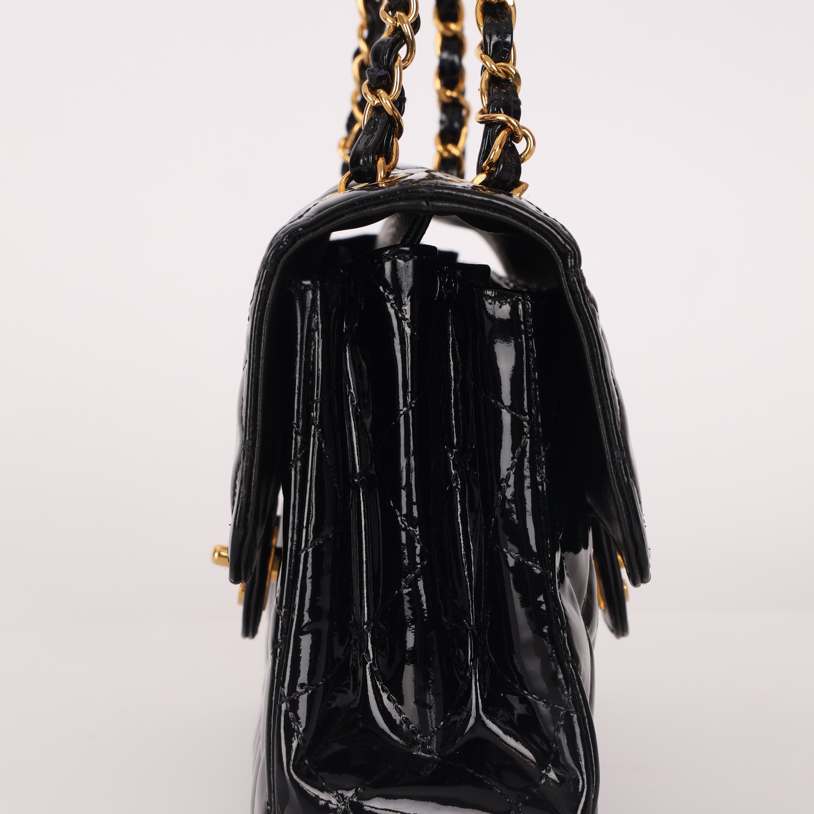 Ultra-Rare Chanel 1996 Patent Medium Single Classic Double Sided Flap Bag 24K GP
