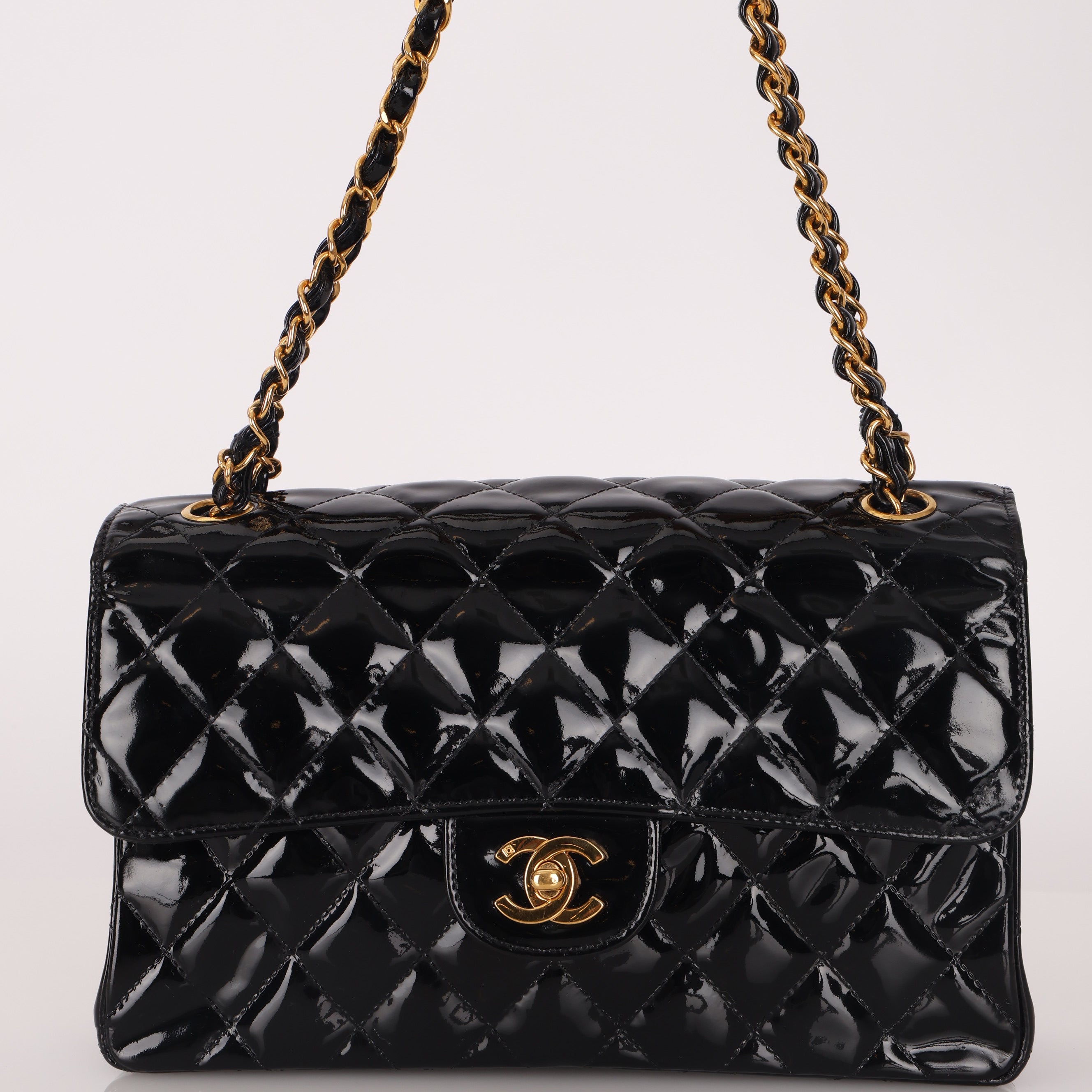 Ultra-Rare Chanel 1996 Patent Medium Single Classic Double Sided Flap Bag 24K GP