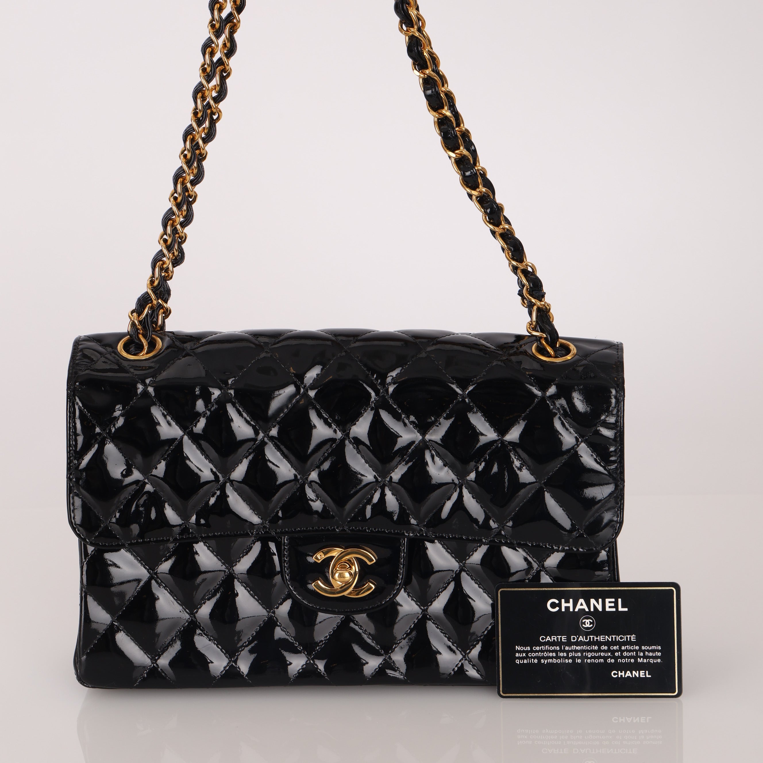 Ultra-Rare Chanel 1996 Patent Medium Single Classic Double Sided Flap Bag 24K GP