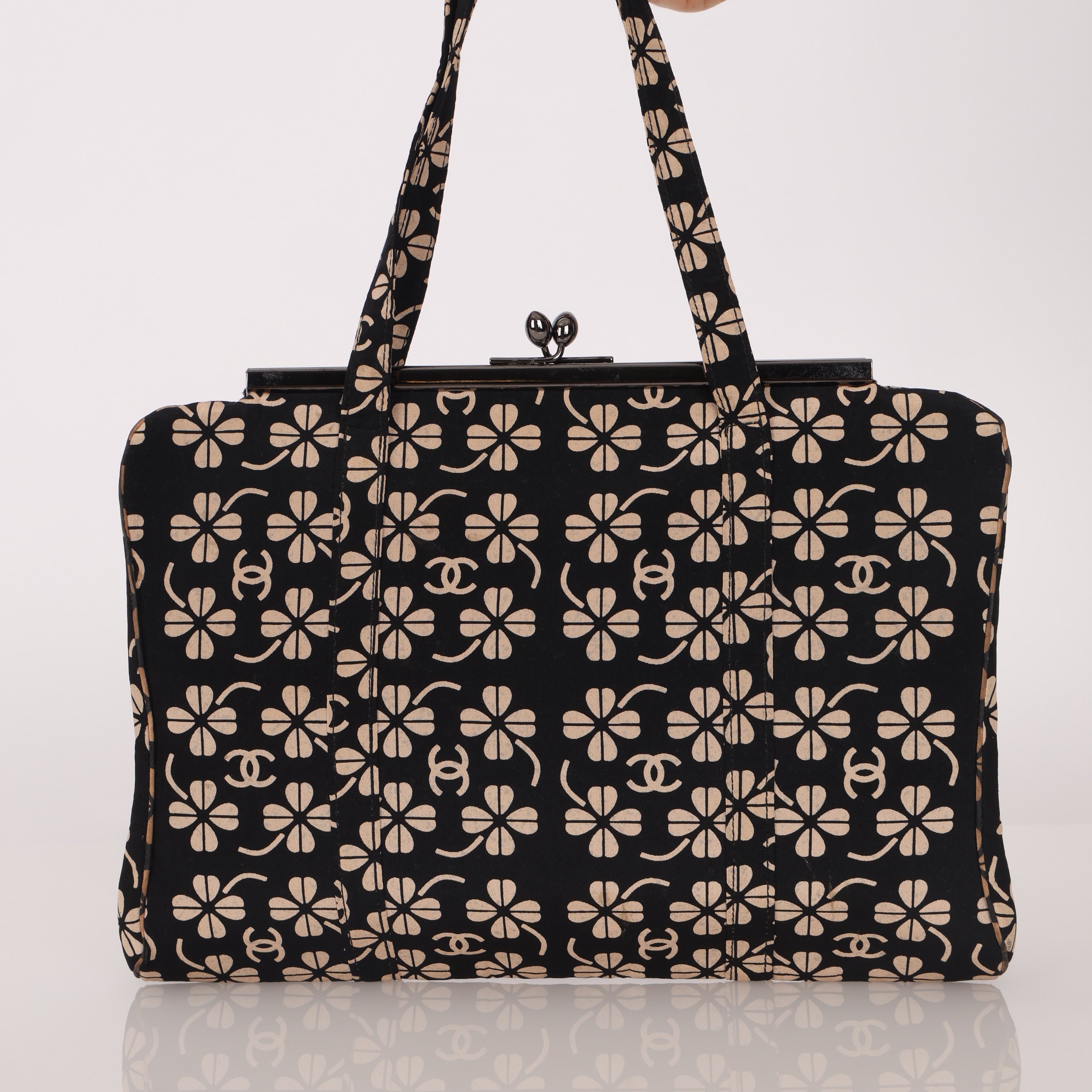 Chanel 1996 Canvas CC Clover Kiss-Lock Shoulder Clutch