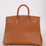 Hermès 1996 Gold Courchevel Retourne Birkin 35 GHW