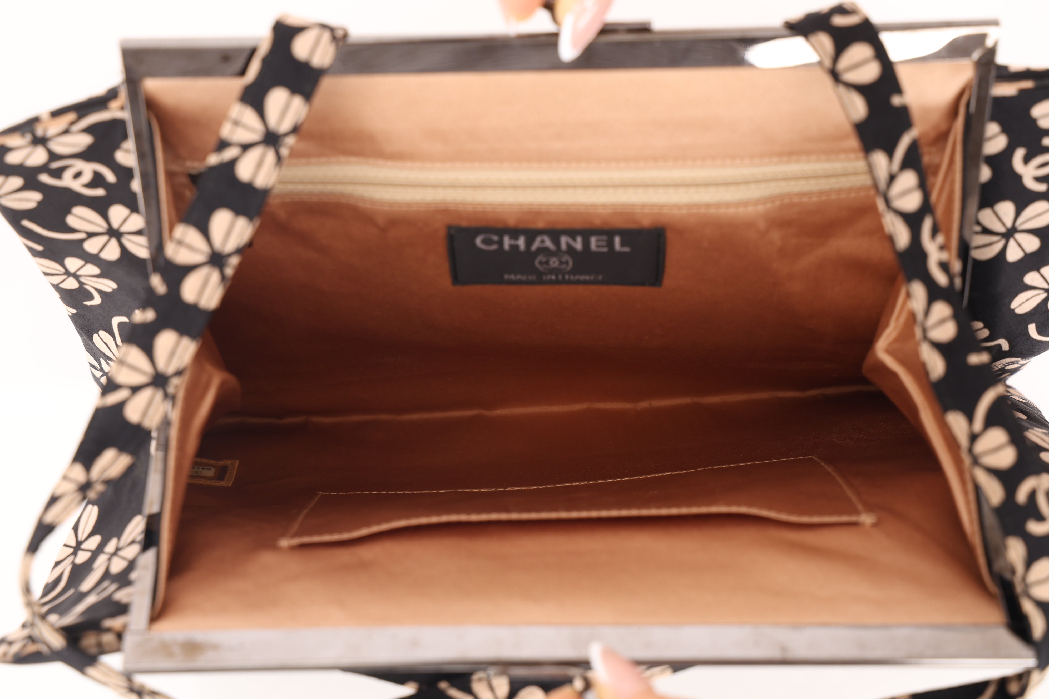 Chanel 1996 Canvas CC Clover Kiss-Lock Shoulder Clutch