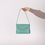 Rare Chanel 1997 Teal Caviar CC Turnlock Envelope Shoulder Kelly